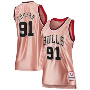Moderno Resistente Duraturo Dennis Rodman Chicago Bulls Women's 75th Anniversary Rose Gold 1997 Swingman Jersey Pink  per la Gara Importante