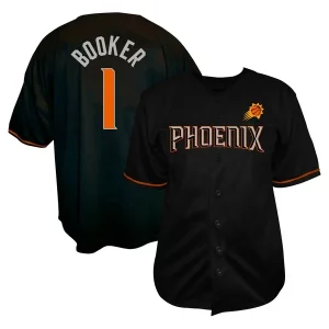 Robusto Devin Booker Phoenix Suns Profile Big & Tall Name & Number Button Up Jersey Black  per la Gara Importante