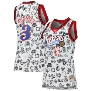 Classico Fantastico Allen Iverson Philadelphia 76ers Women's 2000 Doodle Swingman Jersey White  per la Gara Importante