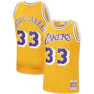 Sofisticato Kareem Abdul Jabbar Los Angeles Lakers Hardwood Classics Swingman Jersey Gold/Purple  per la Gara Importante