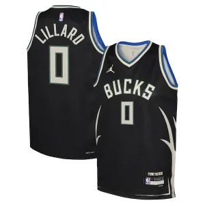 Fascinante Damian Lillard Milwaukee Bucks Jordan Brand Youth Swingman Jersey Statement Edition Black  per la Gara Importante