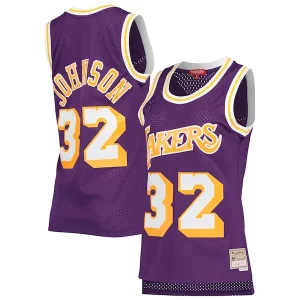 Attraente Lussuoso Magic Johnson Los Angeles Lakers Women's Hardwood Classics 1984/85 Swingman Jersey Purple  per la Gara Importante