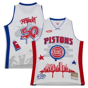 Stupendo Meraviglioso Detroit Pistons x Tats Cru Hardwood Classics Fashion Jersey White  per la Gara Importante