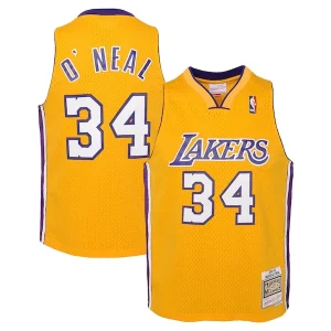 Raffinato Classico Ottimo Shaquille O'Neal Los Angeles Lakers Youth 1999/00 Hardwood Classics Swingman Jersey Gold  per la Gara Importante