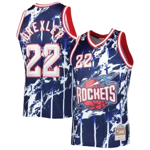 Eccezionale Splendido Clyde Drexler Houston Rockets 1996/97 Hardwood Classics Marble Swingman Jersey Navy  per la Gara Importante