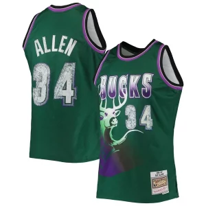 Cool Ray Allen Milwaukee Bucks 1996/97 Hardwood Classics NBA 75th Anniversary Diamond Swingman Jersey Green  per la Gara Importante