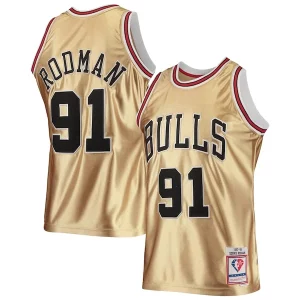 Delizioso Robusto Dennis Rodman Chicago Bulls 75th Anniversary 1997/98 Hardwood Classics Swingman Jersey Gold  per la Gara Importante