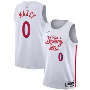 Versatile Tyrese Maxey Philadelphia 76ers Nike Unisex 2022/23 Swingman Jersey City Edition White  per la Gara Importante