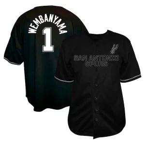 Resistente Incantevole Prestigioso Victor Wembanyama San Antonio Spurs Profile Big & Tall Name & Number Button Up Jersey Black  per la Gara Importante
