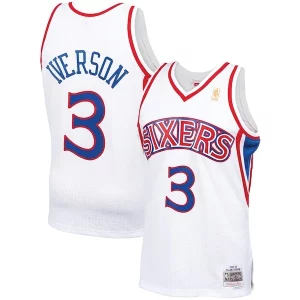 Moderno Comodo Accattivante Allen Iverson Philadelphia 76ers 1996/97 Hardwood Classics Swingman Jersey White/Red/Royal/Black  per la Gara Importante