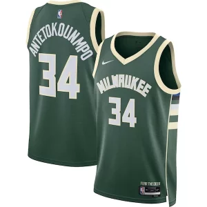 Cool Resistente Giannis Antetokounmpo Milwaukee Bucks Nike Unisex Swingman Jersey Icon Edition Hunter Green/White  per la Gara Importante