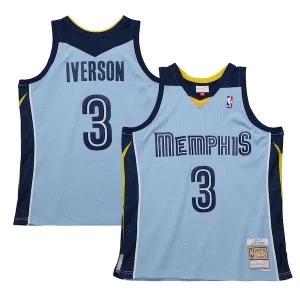 Prestigioso Allen Iverson Memphis Grizzlies 2009/10 Hardwood Classics Swingman Jersey Light Blue  per la Gara Importante