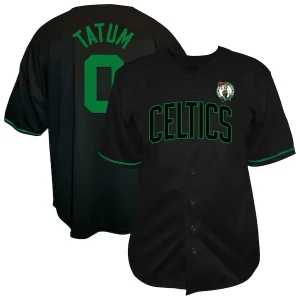 Pratico Robusto Stupendo Jayson Tatum Boston Celtics Profile Big & Tall Name & Number Button Up Jersey Black  per la Gara Importante