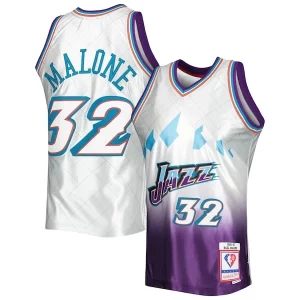 Elegante Incantevole Karl Malone Utah Jazz 1996/97 Hardwood Classics 75th Anniversary Swingman Jersey Platinum  per la Gara Importante