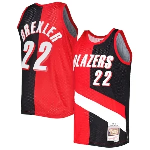 Versatile Clyde Drexler Portland Trail Blazers Hardwood Classics 1991/92 Split Swingman Jersey Red/Black  per la Gara Importante