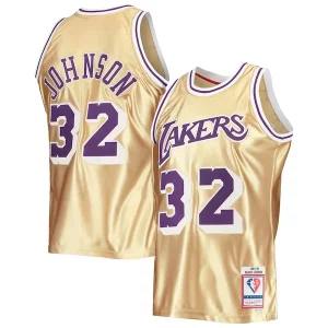 Sofisticato Magic Johnson Los Angeles Lakers 75th Anniversary 1984/85 Hardwood Classics Swingman Jersey Gold  per la Gara Importante