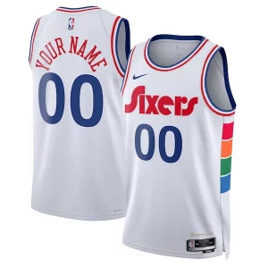 Bellissimo Resistente Elegante Philadelphia 76ers Nike Unisex 2024/25 Custom Swingman Jersey City Edition White  per la Gara Importante