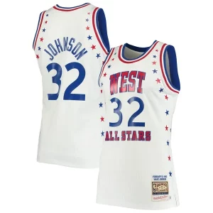 Eccezionale Magic Johnson Los Angeles Lakers 1983 NBA All Star Game Hardwood Classics Authentic Jersey White  per la Gara Importante