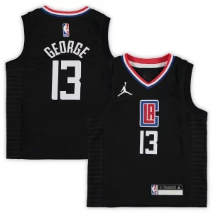 Stupendo Pratico Paul George LA Clippers Jordan Brand Preschool 2020/21 Fast Break Replica Jersey Statement Edition Black  per la Gara Importante
