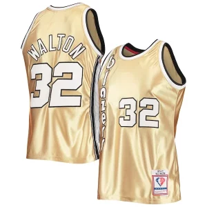 Lussuoso Cool Bill Walton Portland Trail Blazers 75th Anniversary 1976/77 Hardwood Classics Swingman Jersey Gold  per la Gara Importante