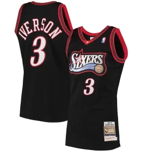 Ottimo Allen Iverson Philadelphia 76ers 1997/98 Hardwood Classics Authentic Jersey Black  per la Gara Importante