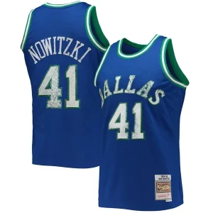 Accattivante Dirk Nowitzki Dallas Mavericks 1998/99 Hardwood Classics NBA 75th Anniversary Diamond Swingman Jersey Blue  per la Gara Importante
