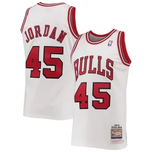 Incantevole Men's Chicago Bulls Michael Jordan White 1994 95 Hardwood Classics Authentic Player Jersey  per la Gara Importante
