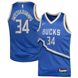 Fantastico Giannis Antetokounmpo Milwaukee Bucks Nike Youth 2024/25 Swingman Player Jersey City Edition Royal  per la Gara Importante