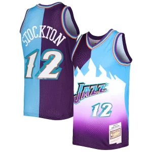 Delizioso Cool John Stockton Utah Jazz Hardwood Classics 1996/97 Split Swingman Jersey Purple/Turquoise  per la Gara Importante