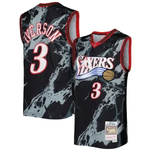 Fascinante Allen Iverson Philadelphia 76ers 2000/01 Hardwood Classics Marble Swingman Jersey Black  per la Gara Importante