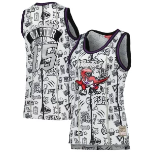 Eccezionale Trendy Carino Vince Carter Toronto Raptors Women's 1998 Doodle Swingman Jersey White  per la Gara Importante