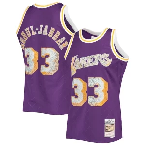 Sofisticato Trendy Gorgeous Kareem Abdul Jabbar Los Angeles Lakers 1996 97 Hardwood Classics NBA 75th Anniversary Diamond Swingman Jersey Purple  per la Gara Importante