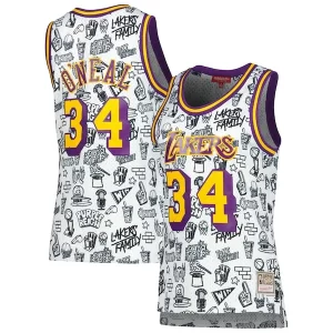 Gorgeous Shaquille O'Neal Los Angeles Lakers Women's 1996 Doodle Swingman Jersey White  per la Gara Importante
