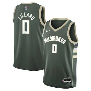 Duraturo Damian Lillard Milwaukee Bucks Nike Youth Swingman Jersey Icon Edition Hunter Green  per la Gara Importante