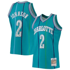 Ottimo Raffinato Larry Johnson Charlotte Hornets 1996/97 Hardwood Classics NBA 75th Anniversary Diamond Swingman Jersey Teal  per la Gara Importante
