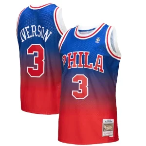 Gorgeous Elegante Eccezionale Allen Iverson Philadelphia 76ers 1996/97 Hardwood Classics Fadeaway Swingman Player Jersey Red/Royal  per la Gara Importante