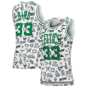 Classico Ottimo Larry Bird Boston Celtics Women's 1985 Doodle Swingman Jersey White  per la Gara Importante