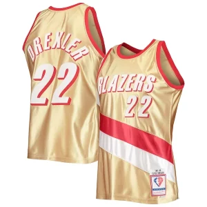 Cool Pratico Clyde Drexler Portland Trail Blazers 75th Anniversary 1991/92 Hardwood Classics Swingman Jersey Gold  per la Gara Importante