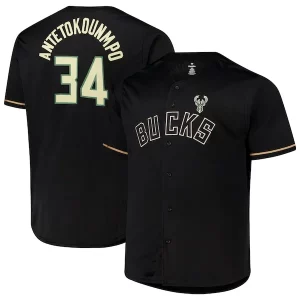 Raffinato Resistente Ottimo Giannis Antetokounmpo Milwaukee Bucks Profile Big & Tall Name & Number Button Up Jersey Black  per la Gara Importante