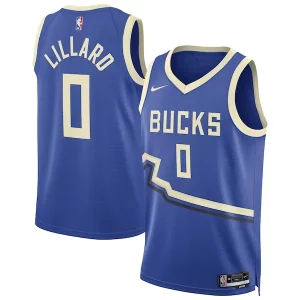 Resistente Damian Lillard Milwaukee Bucks Nike Unisex 2024/25 Swingman Player Jersey City Edition Royal  per la Gara Importante