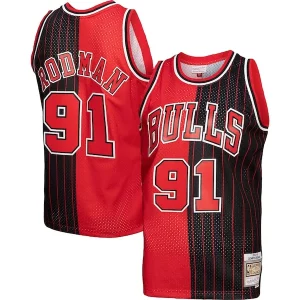 Meraviglioso Raffinato Incantevole Dennis Rodman Chicago Bulls Hardwood Classics 1995/96 Split Swingman Jersey Red/Black  per la Gara Importante