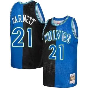 Attraente Lussuoso Kevin Garnett Minnesota Timberwolves Hardwood Classics 1995/96 Split Swingman Jersey Black/Blue  per la Gara Importante