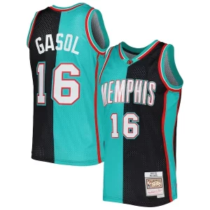 Trendy Comodo Pau Gasol Memphis Grizzlies Hardwood Classics 2001/02 Split Swingman Jersey Black/Turquoise  per la Gara Importante