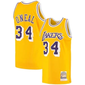 Incantevole Sofisticato Shaquille O'Neal Los Angeles Lakers 1996/97 Hardwood Classics Authentic Jersey Gold  per la Gara Importante
