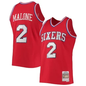 Accattivante Lussuoso Moses Malone Philadelphia 76ers 1982/83 Hardwood Classics NBA 75th Anniversary Diamond Swingman Jersey Red  per la Gara Importante