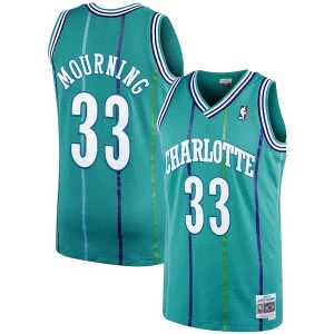 Fascinante Incantevole Resistente Alonzo Mourning Charlotte Hornets 1992/93 Hardwood Classics Swingman Jersey Teal  per la Gara Importante