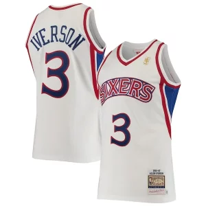 Fascinante Allen Iverson Philadelphia 76ers 1996/97 Hardwood Classics Authentic Jersey White  per la Gara Importante