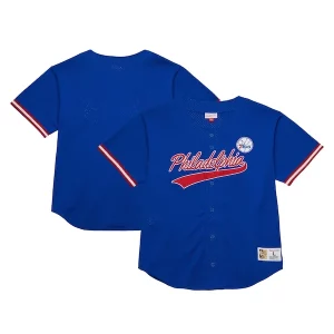 Ottimo Cool Carino Philadelphia 76ers Hardwood Classics On The Clock Mesh Fashion Baseball Jersey Royal  per la Gara Importante