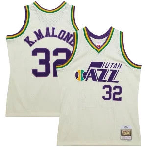 Fascinante Karl Malone Utah Jazz Chainstitch Swingman Jersey Cream  per la Gara Importante
