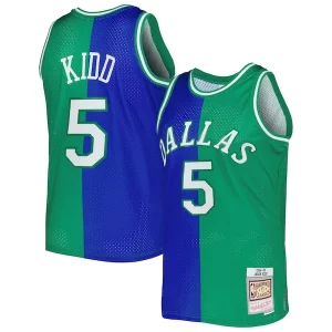 Elegante Splendido Meraviglioso Jason Kidd Dallas Mavericks Hardwood Classics 1994/95 Split Swingman Jersey Blue/Green  per la Gara Importante